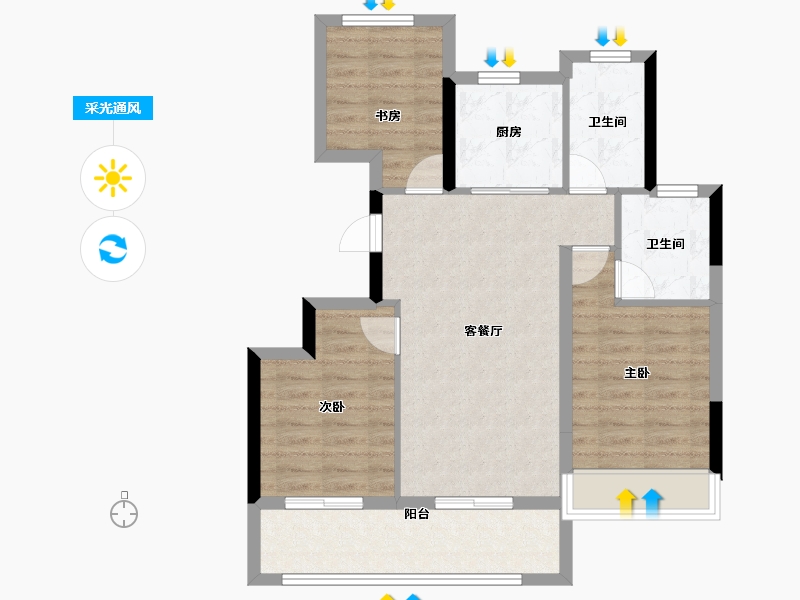 浙江省-杭州市-星翠芳华府-76.68-户型库-采光通风