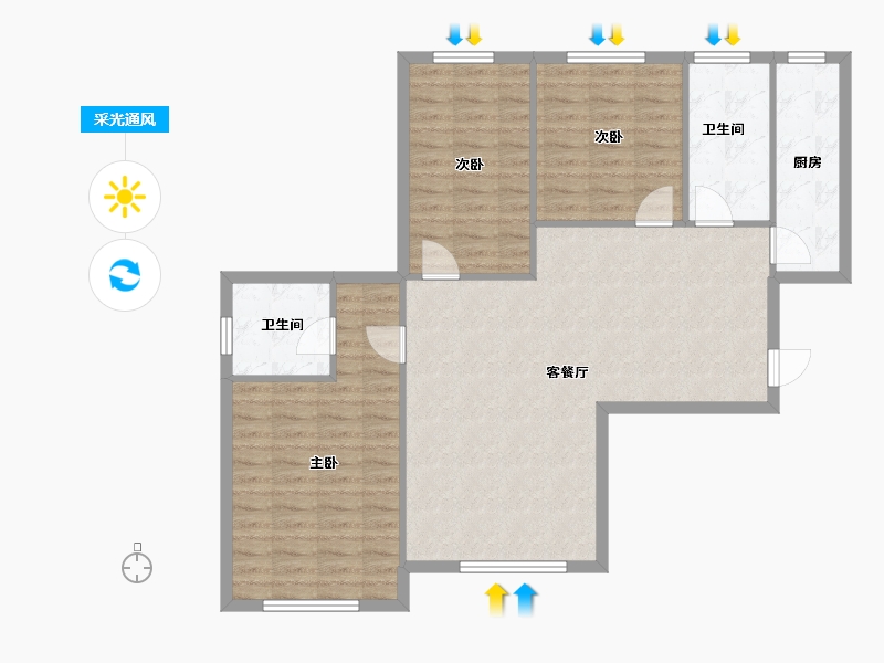 河北省-廊坊市-宝石花苑-96.60-户型库-采光通风