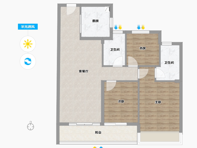 浙江省-杭州市-绿城华润晓月映翠-83.23-户型库-采光通风