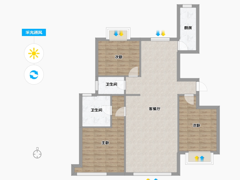 河北省-廊坊市-宝石花苑-95.09-户型库-采光通风