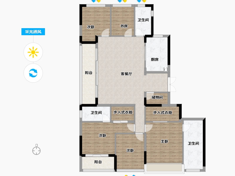 浙江省-杭州市-滨江建杭江晖府-151.32-户型库-采光通风