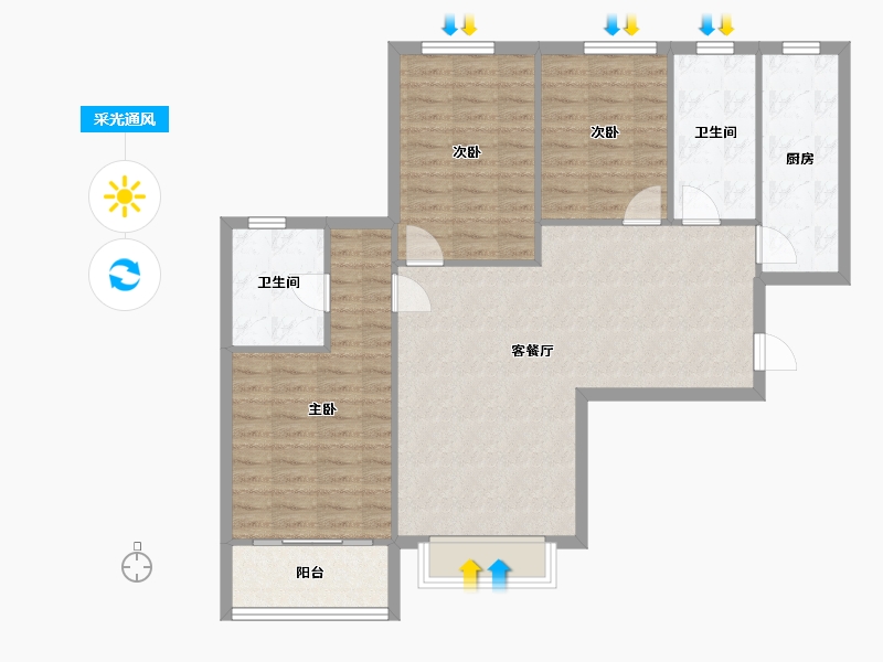 河北省-廊坊市-宝石花苑-97.17-户型库-采光通风