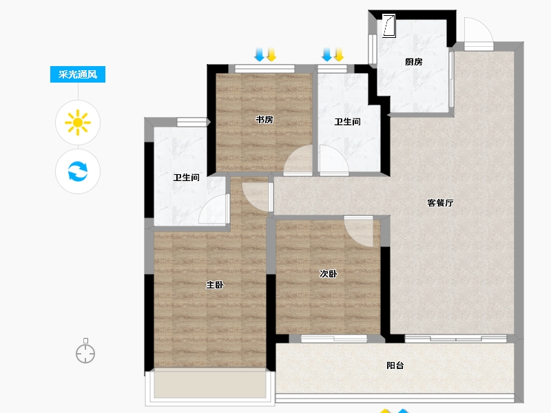 浙江省-杭州市-中天大家悦潮云望府-84.00-户型库-采光通风