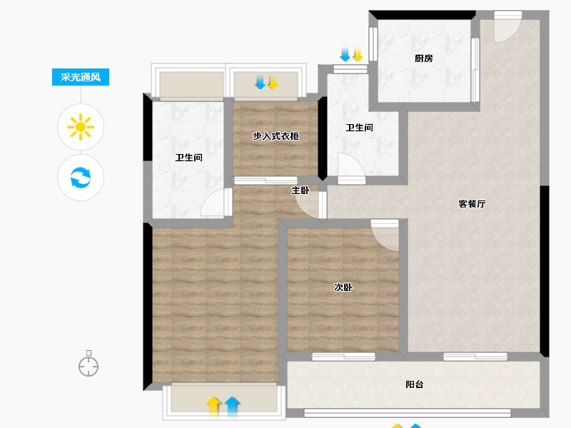 湖北省-武汉市-武汉瑞府-96.96-户型库-采光通风