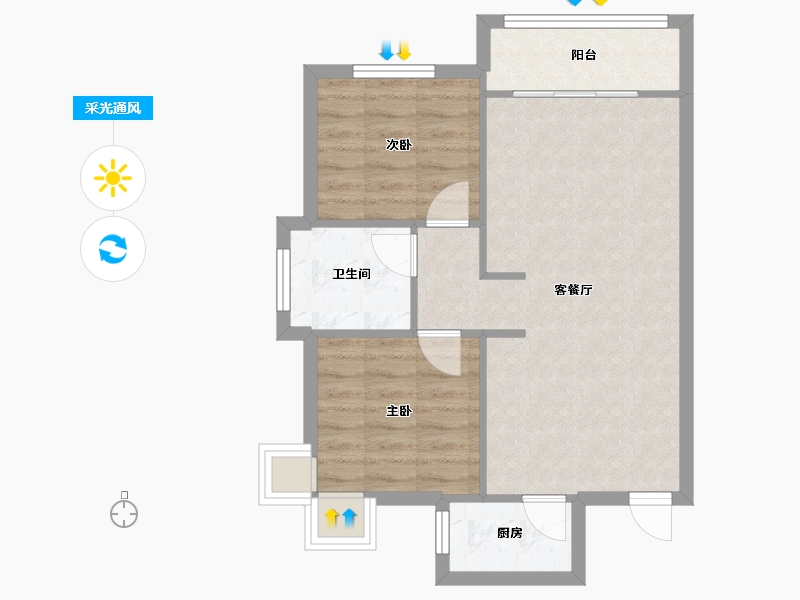 河北省-廊坊市-宝石花苑-57.23-户型库-采光通风