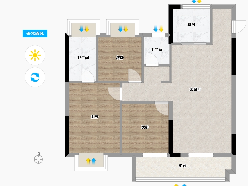 湖北省-武汉市-武汉城建花山印象二期-78.76-户型库-采光通风