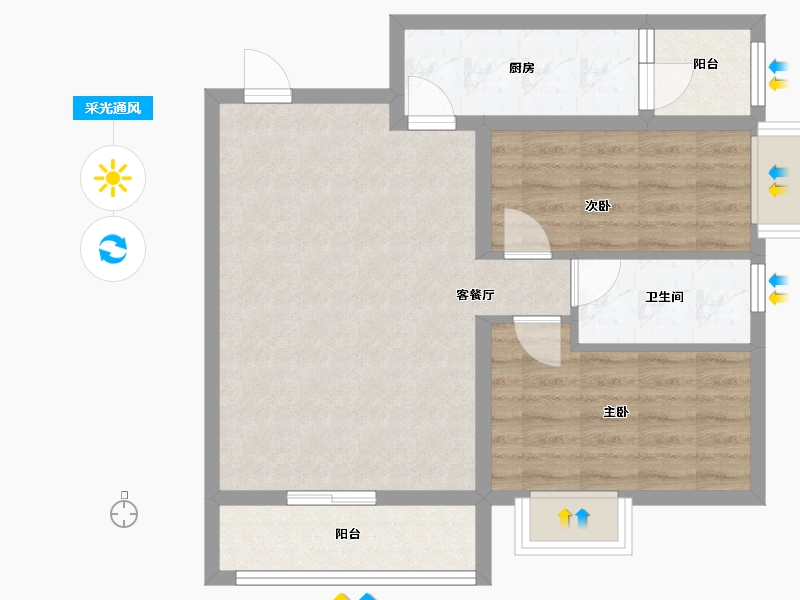 海南省-海口市-菏建海景湾-67.22-户型库-采光通风