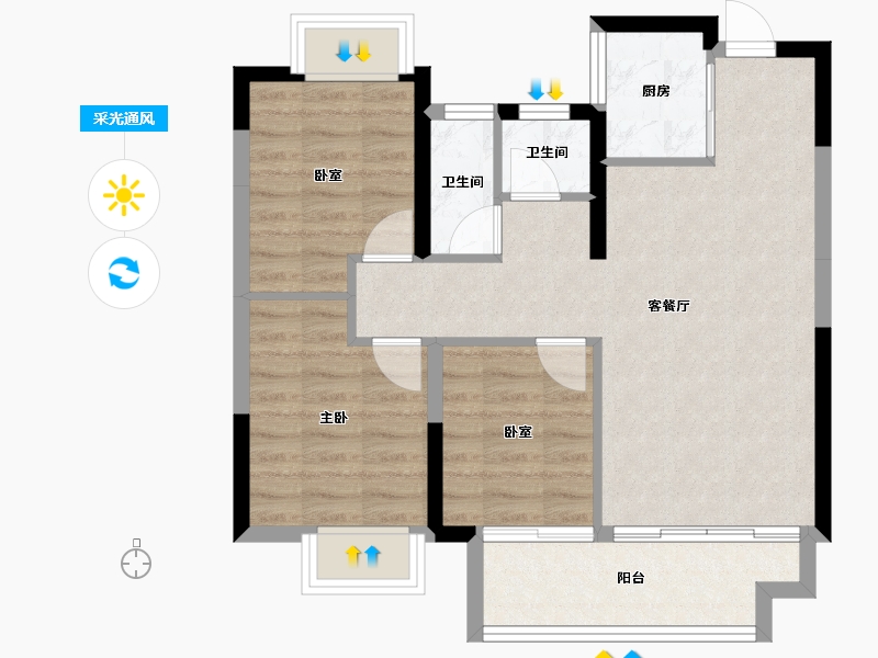 湖北省-武汉市-能建·长江华府-68.87-户型库-采光通风