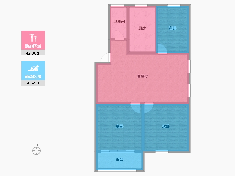 江苏省-南京市-宁工新寓—村-89.66-户型库-动静分区