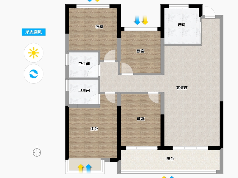 浙江省-宁波市-荣安·新月河滨-100.00-户型库-采光通风