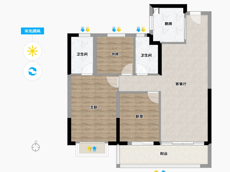 浙江省-宁波市-老江东·东境润府-86.37-户型库-采光通风