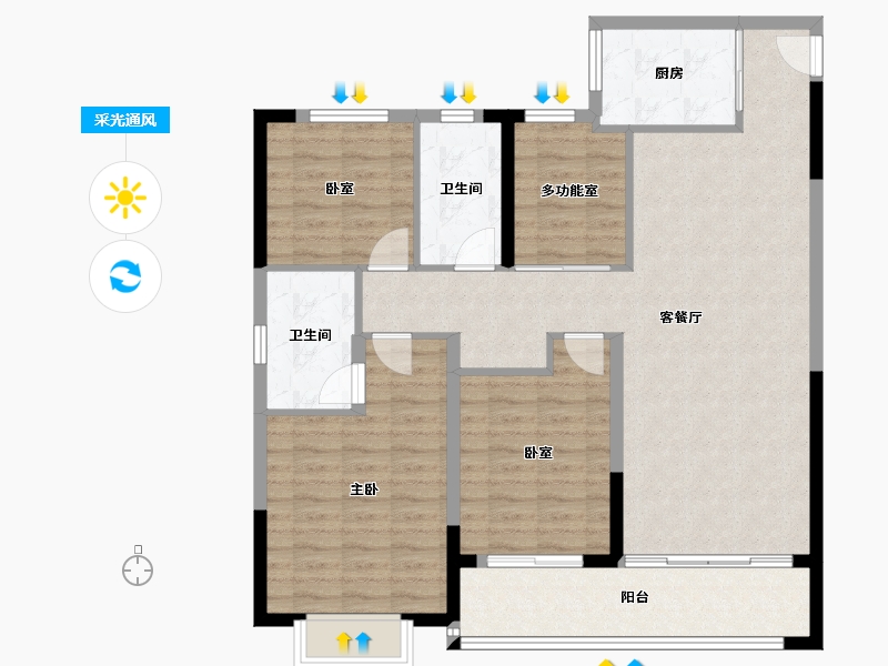 浙江省-宁波市-老江东·东境润府-107.82-户型库-采光通风