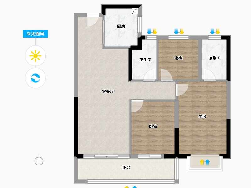 浙江省-宁波市-老江东·东境润府-86.38-户型库-采光通风