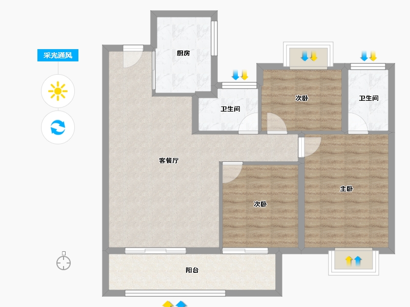 江苏省-南京市-越秀天萃-88.35-户型库-采光通风