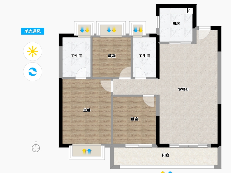 湖北省-武汉市-武汉城建·雲栖湖岸-88.03-户型库-采光通风