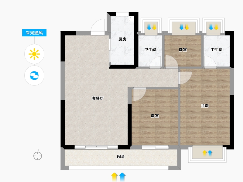 湖北省-武汉市-武汉城建·雲栖湖岸-78.54-户型库-采光通风