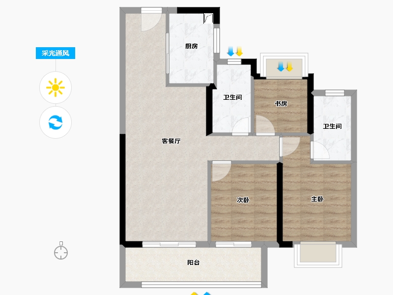 湖北省-武汉市-招商·武汉城建未来中心-77.60-户型库-采光通风