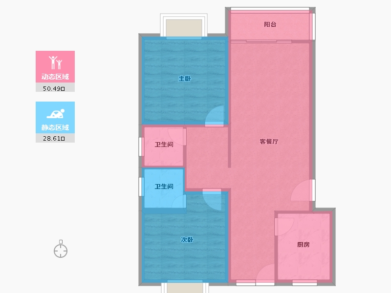 北京-北京市-BOBO自由城-70.85-户型库-动静分区