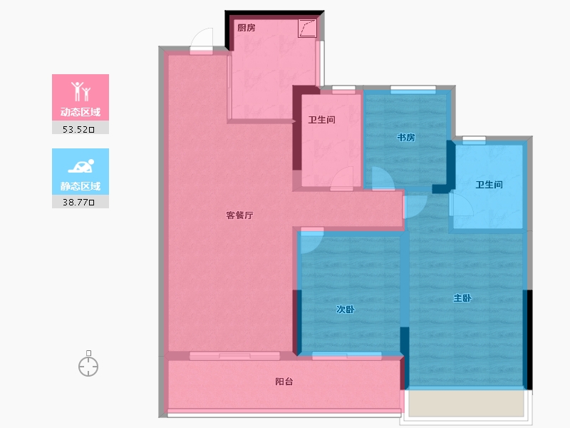 浙江省-杭州市-富春云庄-81.99-户型库-动静分区