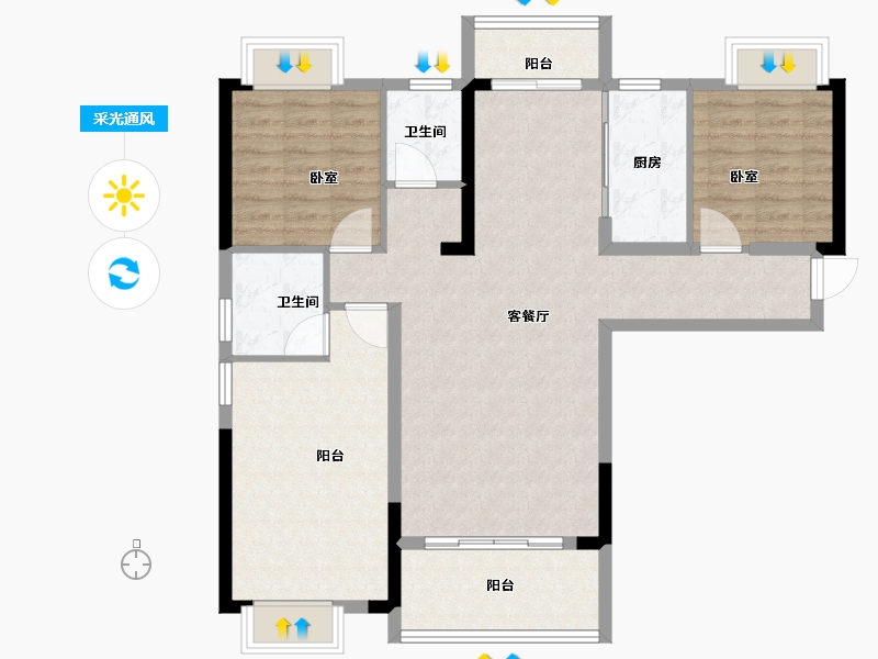 湖北省-武汉市-鼎盛璟城-100.68-户型库-采光通风