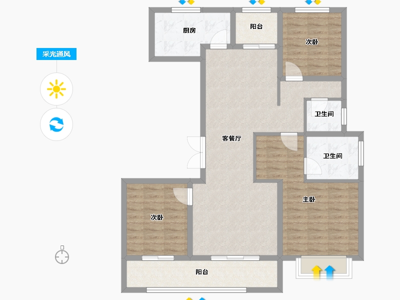 山西省-临汾市-皓峻·天悦府-98.88-户型库-采光通风