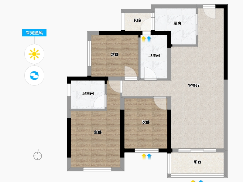 四川省-成都市-德信中鑫海邑城大院-81.32-户型库-采光通风