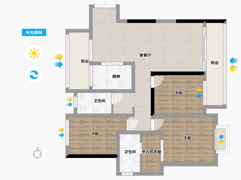 江苏省-扬州市-金奥文昌公馆斓珊-103.00-户型库-采光通风