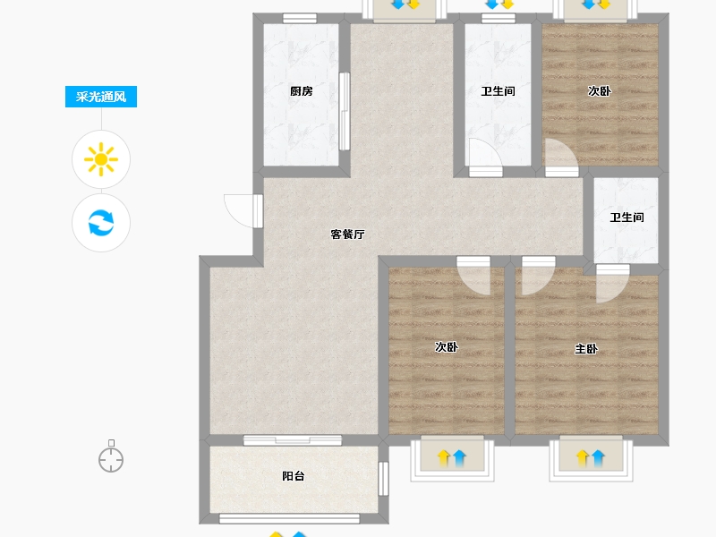 陕西省-西安市-公园新世纪-92.00-户型库-采光通风