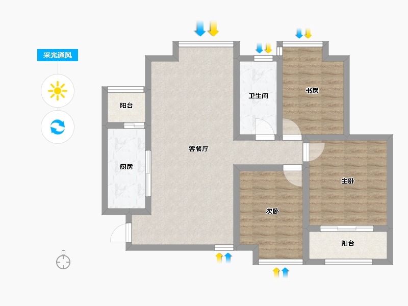 陕西省-西安市-陕汽泾渭国际城-78.00-户型库-采光通风