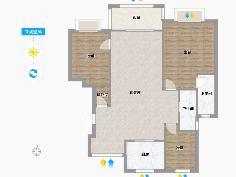 湖北省-武汉市-中谷苑-104.00-户型库-采光通风