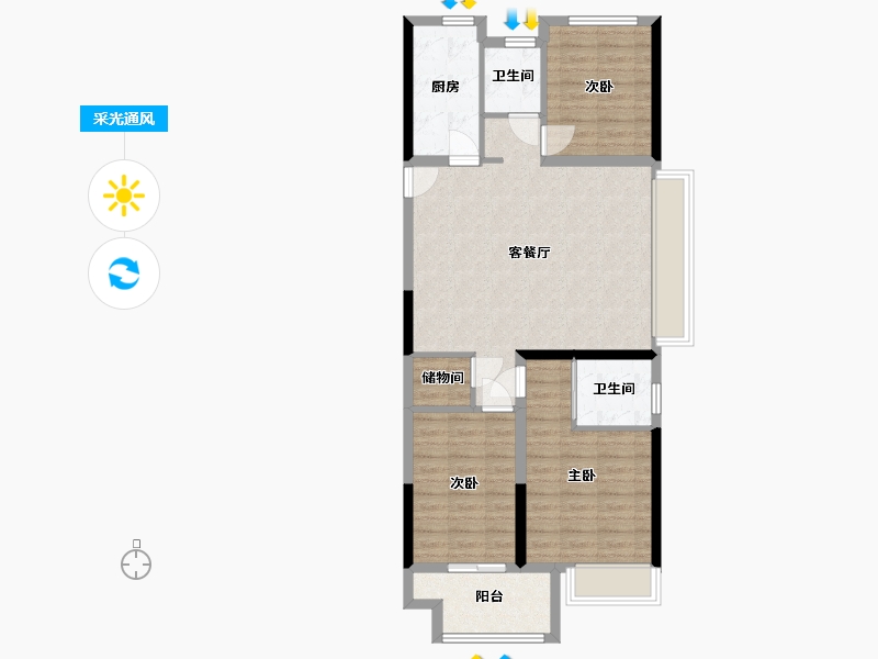 河南省-洛阳市-绿都中梁青云赋-90.28-户型库-采光通风