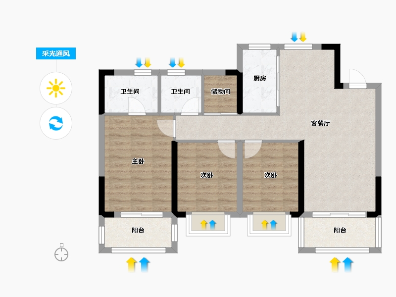 安徽省-安庆市-高速·滨江首府-82.00-户型库-采光通风