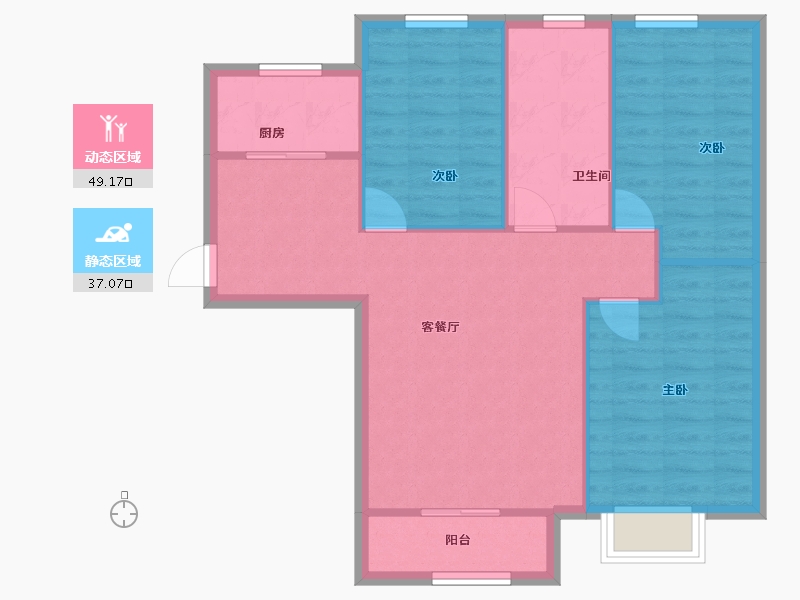 山东省-淄博市-恒和花半里-88.38-户型库-动静分区