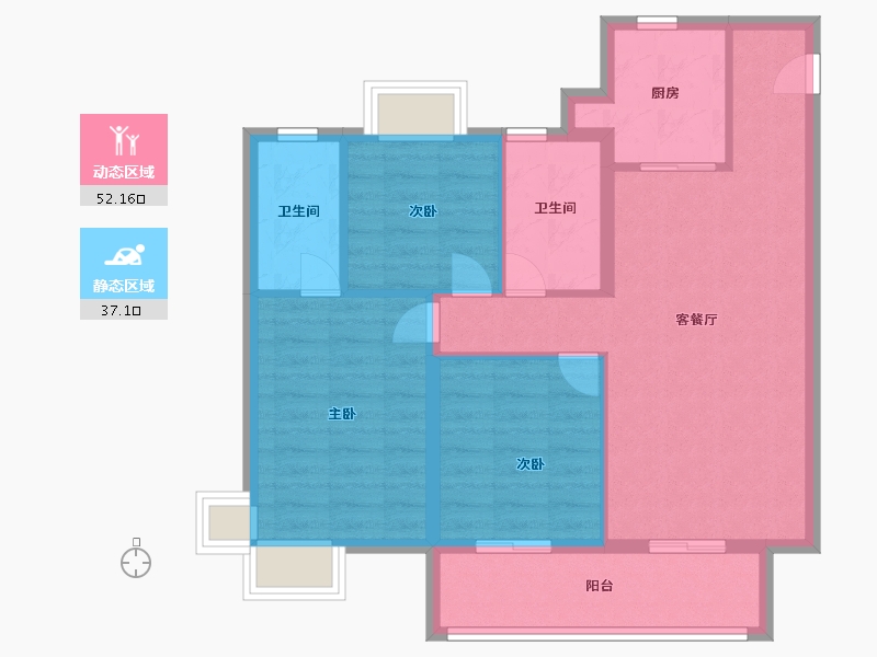 湖北省-宜昌市-城市旅游客厅-80.00-户型库-动静分区