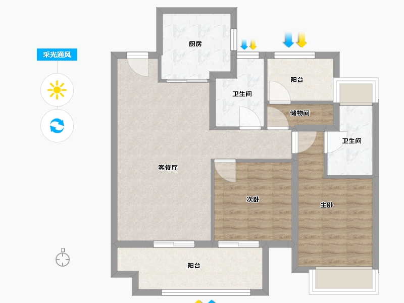 河南省-郑州市-龙湖熙上-80.00-户型库-采光通风