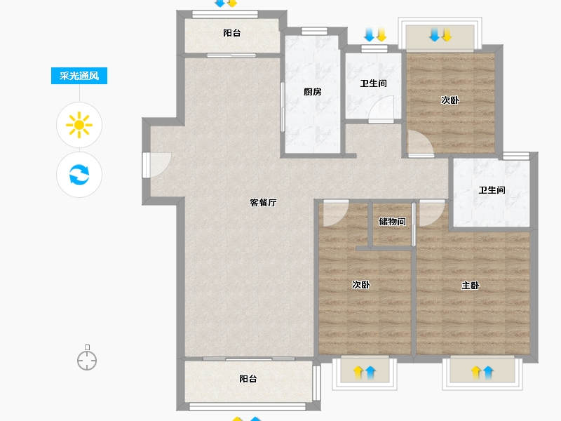 安徽省-安庆市-绿地新里城-104.80-户型库-采光通风