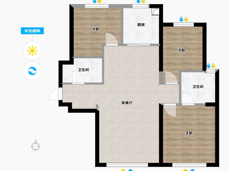 新疆维吾尔自治区-乌鲁木齐市-中海紫云阁-85.00-户型库-采光通风