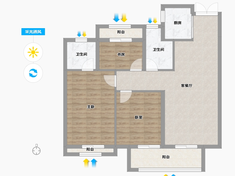 浙江省-温州市-水头·江南壹号院-86.40-户型库-采光通风