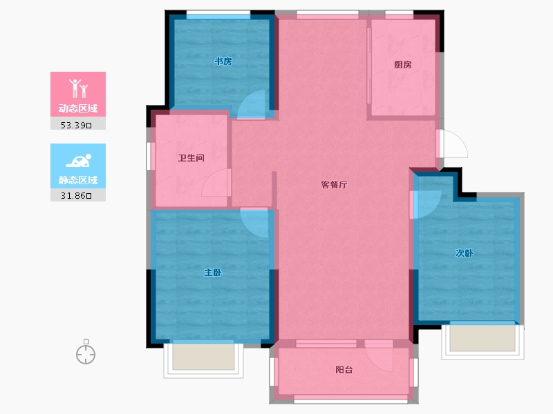 山东省-青岛市-鑫江玫瑰园-76.00-户型库-动静分区