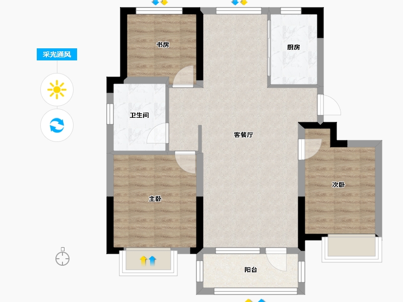 山东省-青岛市-鑫江玫瑰园-76.00-户型库-采光通风