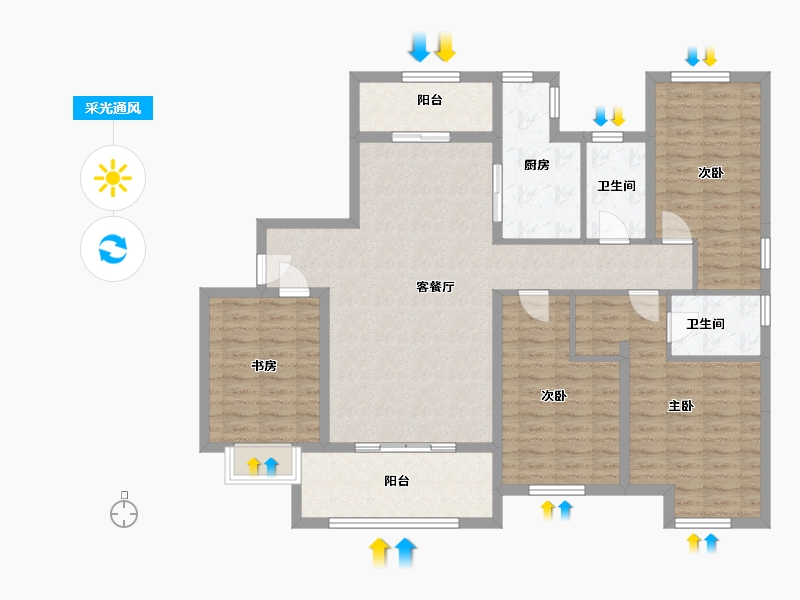 福建省-泉州市-泉港逸涛学府新城-125.00-户型库-采光通风