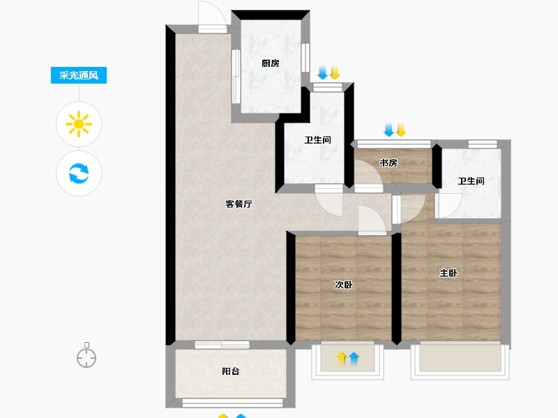 浙江省-温州市-鳌江金茂望江悦-65.46-户型库-采光通风