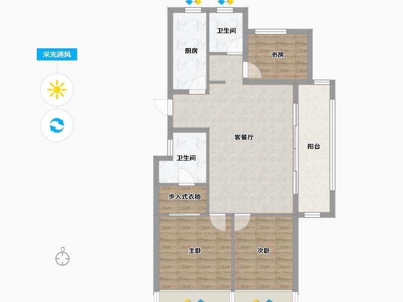 浙江省-温州市-新鸿宏言清华上城-91.99-户型库-采光通风