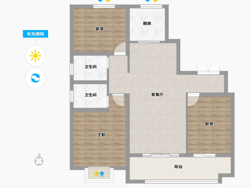 山东省-泰安市-晟地·御山壹品-96.00-户型库-采光通风