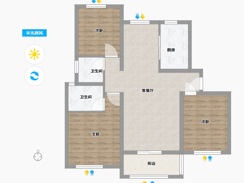 河北省-保定市-宏屹国际城(北区)-90.00-户型库-采光通风