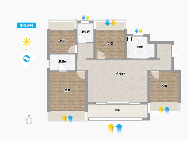 江苏省-扬州市-美的禹州大河-119.00-户型库-采光通风