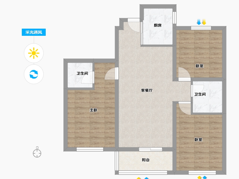 山西省-吕梁市-金域蓝湾-85.00-户型库-采光通风