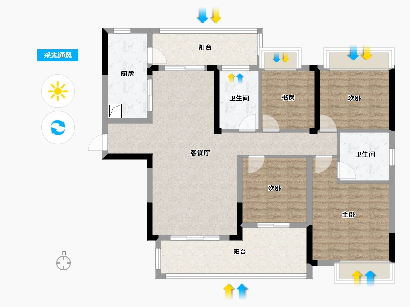 湖北省-咸宁市-康美健康城-130.00-户型库-采光通风