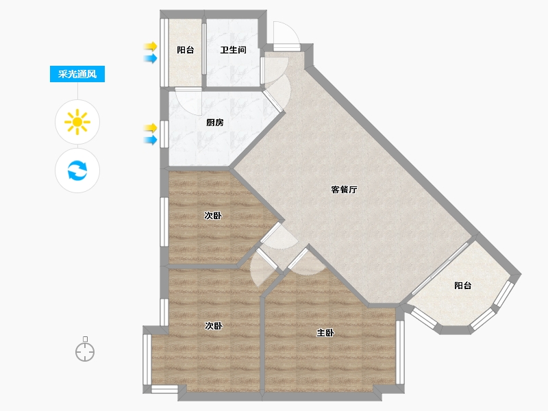 广东省-广州市-富力半岛花园-69.70-户型库-采光通风