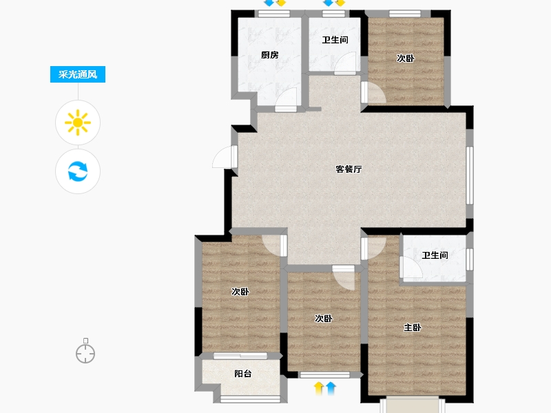 山东省-潍坊市-宏力壹号院-102.41-户型库-采光通风